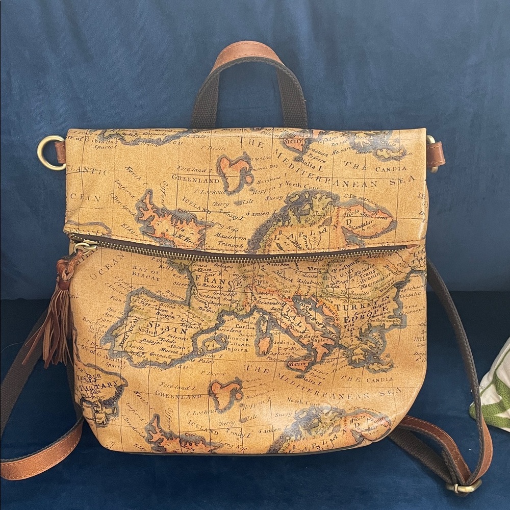 Patricia Nash Luzille Convertible Leather Map Backpack/Crossbody!Shoulder Bag